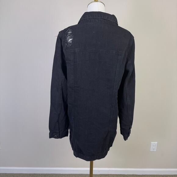 Ci Sono Distressed Long Black Denim Jacket US Women's L New - Picture 4 of 8